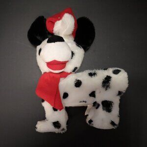 Gemmy Animated Twerking White w/ Black Dalmatian 9" Tall Red Santa Hat & Scarf